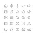 Outline icon collection for ui. Vector thin line illustration set. Web buttons, home, settings, media and zoom symbol isolated on Royalty Free Stock Photo