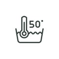 Outline Icon With Number, Bowl With Hot Water and Thermometer Such Line sign as Water Temperature 50 C Machine Wash