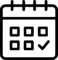 An outline icon representing scheduling, calendar, booking, completed event, date confirmation, and time management Royalty Free Stock Photo