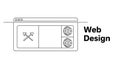 Outline icon representing web design concept with browser window, arrows, and globe symbols, simple line drawing Royalty Free Stock Photo