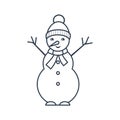 Outline icon of a snowman in a hat and scarf