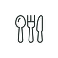 Outline Icon Tablespoon Fork Table Knife, Kitchen Cutlery Top View. Such Line sign as Dining Eating Tools, Restaurant