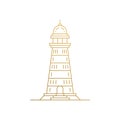 Outline icon of traditional lighthouse hand drawn with thin lines