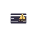 Outline icon of vector credit card with attention warning sign. Electronic comerce and exclamation yellow marks in the shapes of a