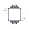 Outline icon of vector smartwatch with sound waves or vibration. Watch screen concept line illustration