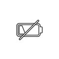 An outline icon on a white background represents a battery with a diagonal line Royalty Free Stock Photo