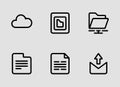 Outline icons for cloud storage, file management, and data transfer user interface elements Royalty Free Stock Photo