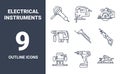 Outline icons collection of power tools. Hand construction tool for renovation work. Royalty Free Stock Photo