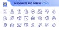 Simple set of outline icons about discounts and offers. Shopping Royalty Free Stock Photo