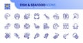 Simple set of outline icons about fish and seafood