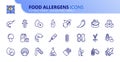 Simple set of outline icons about food allergens. Food and drink