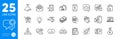 Outline icons set. Award app, Web mail and Dollar icons. For website app. Vector