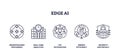 Outline icons set depicting decentralized processing, real-time analytics, IoT