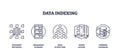 Outline icons set depicting efficient retrieval, organized storage, data structure,...