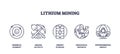 Outline icons set depicting lithium mining concepts, chemical element, mining...