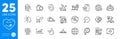 Outline icons set. Globe, Cloakroom and Engineering team icons. For website app. Vector