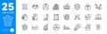 Outline icons set. Histogram, Shirt and Continuing education icons. For website app. Vector