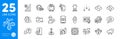 Outline icons set. Scissors, Diploma and Scroll down icons. For website app. Vector
