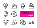 Outline icons set of street food.