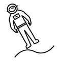 Outline illustration of an astronaut landing icon