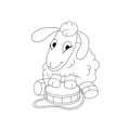 Outline illustration ofÃÂ cartoon character lamb with trommel