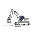 Outline illustration of a construction excavator, tracked vehicle digger isolated Royalty Free Stock Photo
