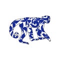 Outline illustration of a monkey with floral patterns in blue, symbol of the year according to the eastern horoscope, vector