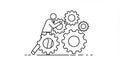 Man Pushing Gear Icon. Business Process & System Setup Illustration. Royalty Free Stock Photo