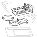 Contour illustration of a petri dish and test tubes