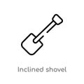 outline inclined shovel vector icon. isolated black simple line element illustration from construction concept. editable vector