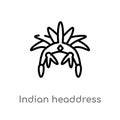 outline indian headdress vector icon. isolated black simple line element illustration from culture concept. editable vector stroke Royalty Free Stock Photo