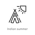 outline indian summer vector icon. isolated black simple line element illustration from weather concept. editable vector stroke Royalty Free Stock Photo