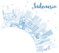 Outline Indonesia Cities Skyline with Blue Buildings and Copy Space
