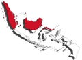 Outline of Indonesia with the national flag