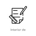 outline interior de vector icon. isolated black simple line element illustration from construction concept. editable vector stroke Royalty Free Stock Photo