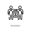 outline investor vector icon. isolated black simple line element illustration from crowdfunding concept. editable vector stroke