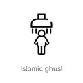 outline islamic ghusl vector icon. isolated black simple line element illustration from religion-2 concept. editable vector stroke Royalty Free Stock Photo
