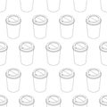 Outline isometry editable vector icon of hot coffee paper cup with hole from cafe seamless pattern Royalty Free Stock Photo