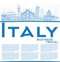 Outline Italy Skyline with Blue Landmarks and Copy Space.