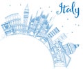 Outline Italy Skyline with Blue Landmarks and Copy Space.