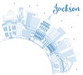 Outline Jackson Mississippi City Skyline with Blue Buildings and Copy Space