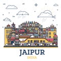 Outline Jaipur India City Skyline with Colored Historic Buildings Isolated on White. Jaipur Cityscape with Landmarks