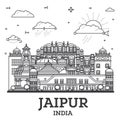 Outline Jaipur India City Skyline with Historic Buildings Isolated on White. Jaipur Cityscape with Landmarks
