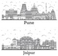 Outline Jaipur and Pune India City Skyline Set
