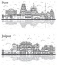 Outline Jaipur and Pune India City Skyline Set