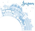 Outline Jaipur Skyline with Blue Landmarks and Copy Space.