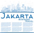 Outline Jakarta Indonesia City Skyline with Blue Buildings and Copy Space
