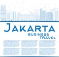 Outline Jakarta skyline with blue landmarks and copy space.