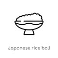 outline japanese rice ball in a bowl vector icon. isolated black simple line element illustration from food concept. editable Royalty Free Stock Photo