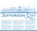 Outline Jefferson City Missouri Skyline with Blue Buildings and Copy Space